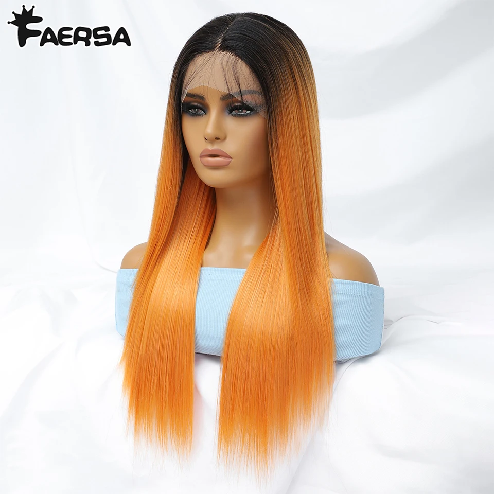 T-Part Synthetic Lace Front Wigs Long Straight Highlight 13X4X1 Female Lace Wig Ombre Blonde Heat Resistant Wig with Baby Hair freedom long wavy headband wig for black women none replacement ombre blonde brown grey body wave synthetic headband wig