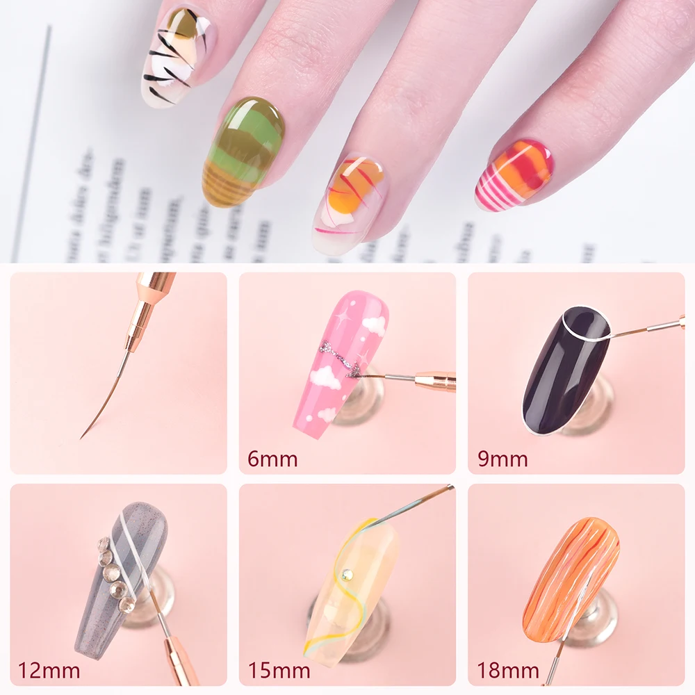 KADS 6/9/12/15/18mm Nail Art Liner Brush for Nails Red Wood Handle Drawing Lines Stripe Painting Art Design Pen Manicure Tool 5
