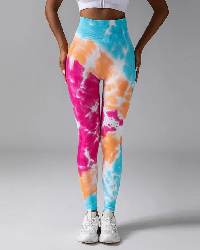 Summer Fashion New Seamless Hip Lift High Waist Tie Dyed Yoga Pants Fitness Underpants Casual Comfortable Sports Pants