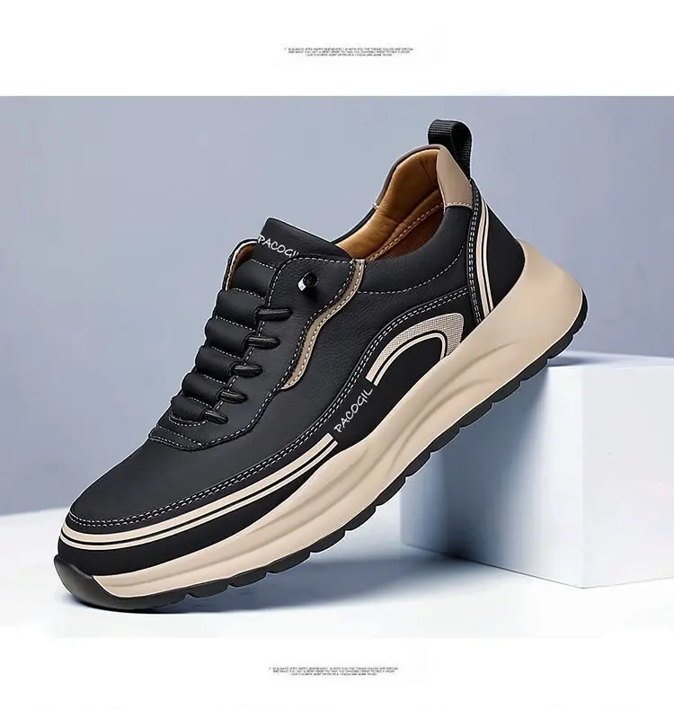 الرجال الربيع الصيف 2025 الانزلاق على سميكة القاع تنفس في الهواء الطلق عادية لينة وحيد أحذية رياضية جولة تو الجلود الربط