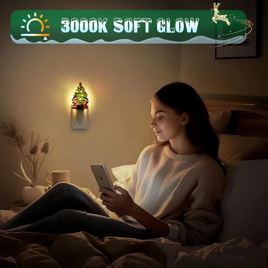 Cute and Funny 360 Rotatable Christmas Tree and Santa Claus Night Light with Warm 3000K Glow Plugin WallMounted Ceramic Decorat