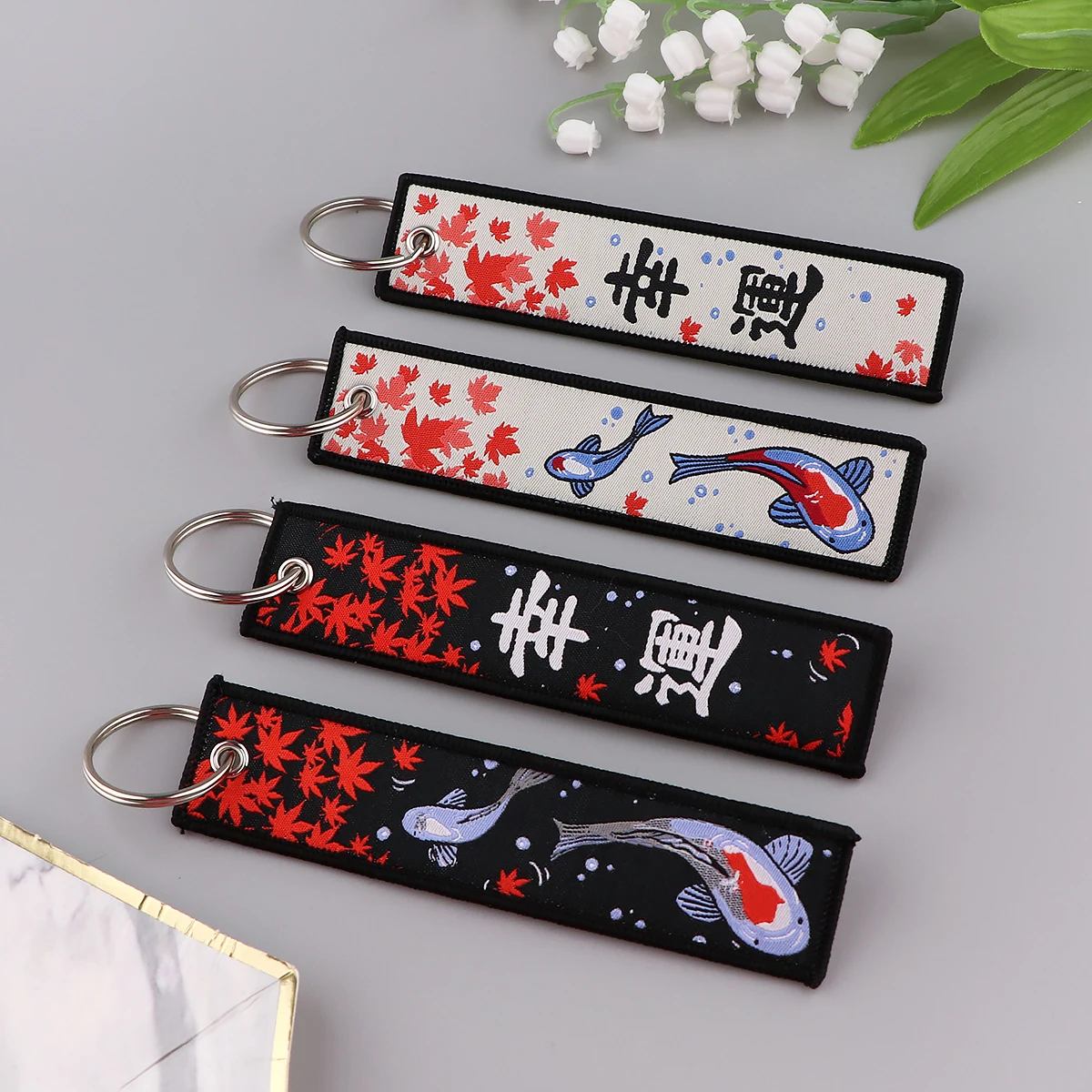 Good Luck Koi Japanese key fobs embroidery key tag motorcycles car keychain for friend fashion ring accessories gift