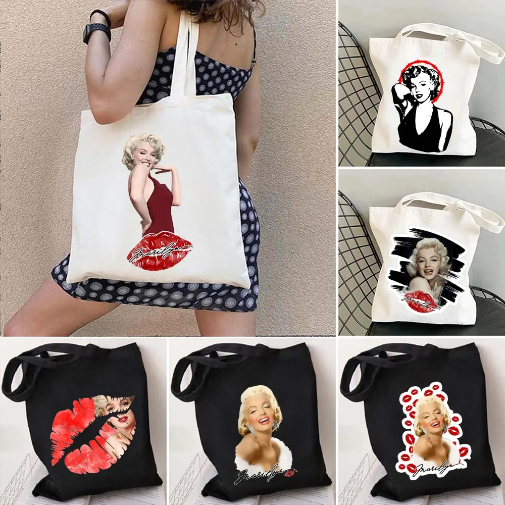 Pop Kiss Andy Warhol Marilyn Monroe Bubble Gum Lips Sorridente Borsa A Tracolla In Tela Di Cotone Da Donna Shopper Eco Shopping Handbag