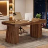 Tribesigns 55 Inches Executive Desk, Mid-Century Modern Home Office Desk with Double Trapezoid Base, Wood Computer Desk 3