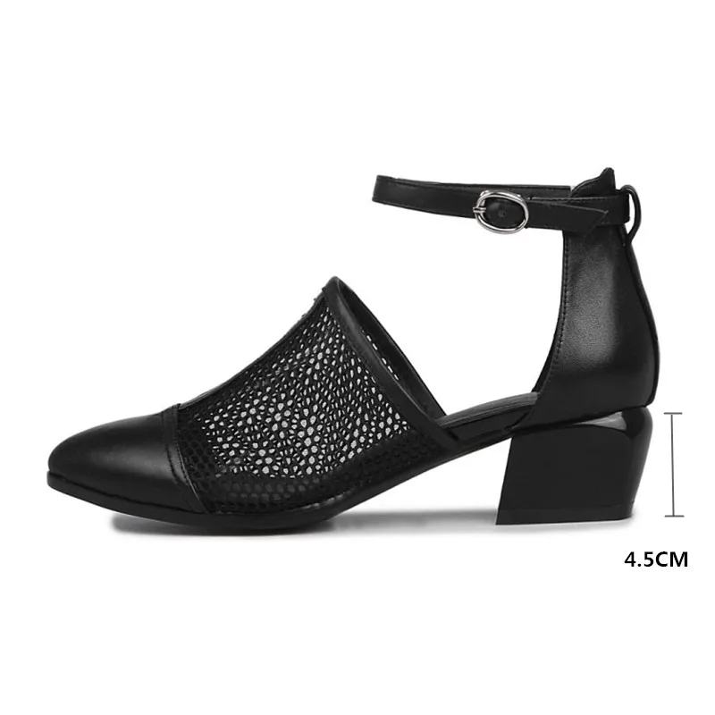 PXELENA Elegant Retro Sandals Womens Cut Out Mesh Leather Block Chunky Square Heel Gladiator Rome Ankle Strap Sandals Shoes
