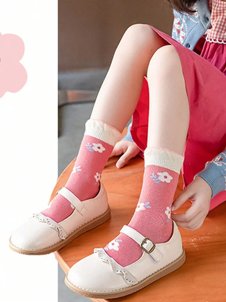 5 Pairs of Girls' Socks That Can Be Worn in Spring and Summer, Strawberry Autumn and Winter Baby Socks, Soft Mid-calf Socks 5