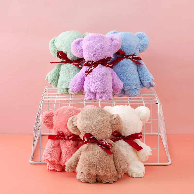 10pcs Coral Velvet Bear Shape Washing Towel Set Baby Shower Gift Hand Towels Home Party Wedding Birthday Gifts for Mother Friend