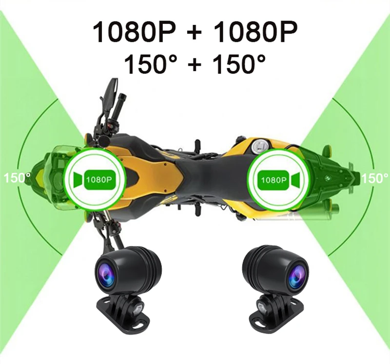 오토바이 대시캠, 풀 HD 듀얼 1080P, 방수 IP66 카메라, 와이파이, 오토바이 DVR, 블랙 GPS 박스, 3 인치