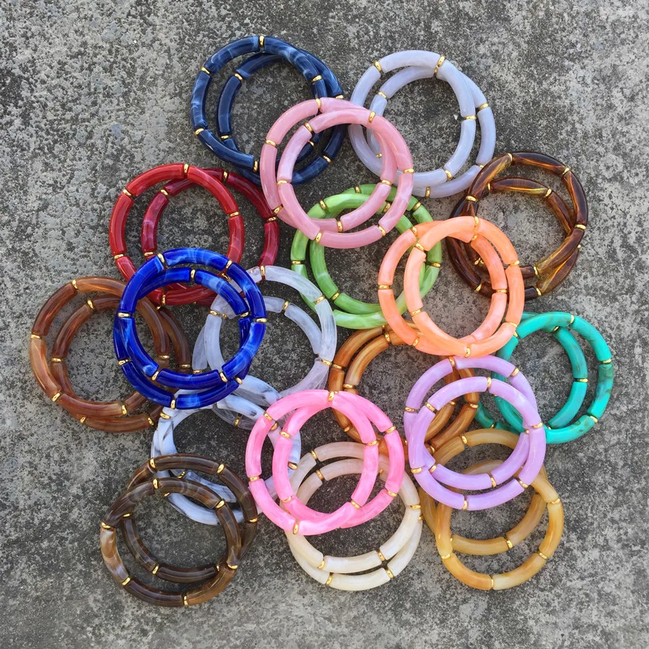 Ensemble de bracelets empilables en bambou acrylique bohème pour femme, multi-documents, perles en résine extensible, bracelets à breloques, bijoux, 3 pièces