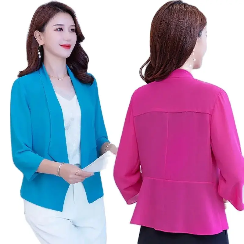 New Summer Chiffon Thin Small Suit Sun Protection Clothing Women Jacket Short Nine Points Sleeve Leisure Wild Shawl Coat Lady new summer chiffon thin small suit sun protection clothing women jacket short nine points sleeve leisure wild shawl coat lady