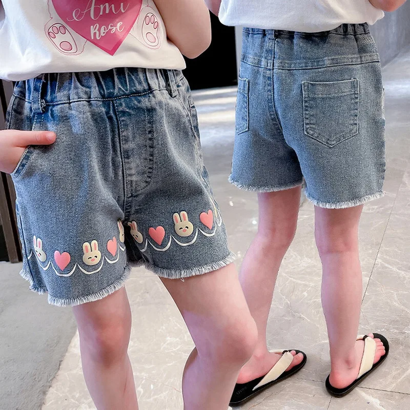 Girls Shorts with Rabbit Pattern High Waist Summer Hot Deals Teenage Girl Fashion Jeans Kids Short Trousers Clothes 2-9Years Old