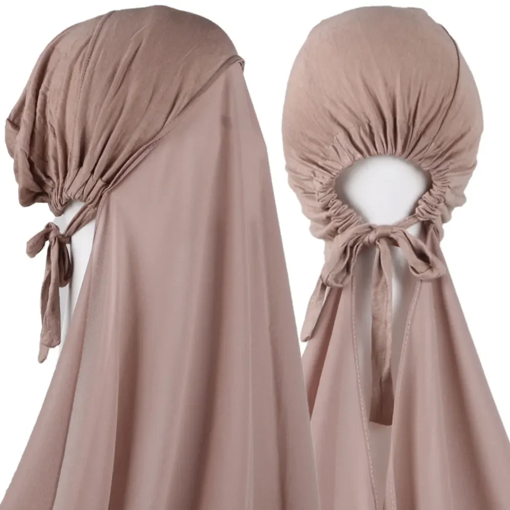 Musilm Women instant Chiffon Hijab With Bonnet Heavy Chiffon Hijabs with Elastic Inner Caps Scarves With Cap Pinless