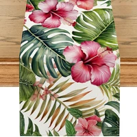 Tropical Floral Leaves Linen Table Runner Wedding Home Party Decor Spring Summer Themed Table Runners Kitchen Dining Table Decor 1