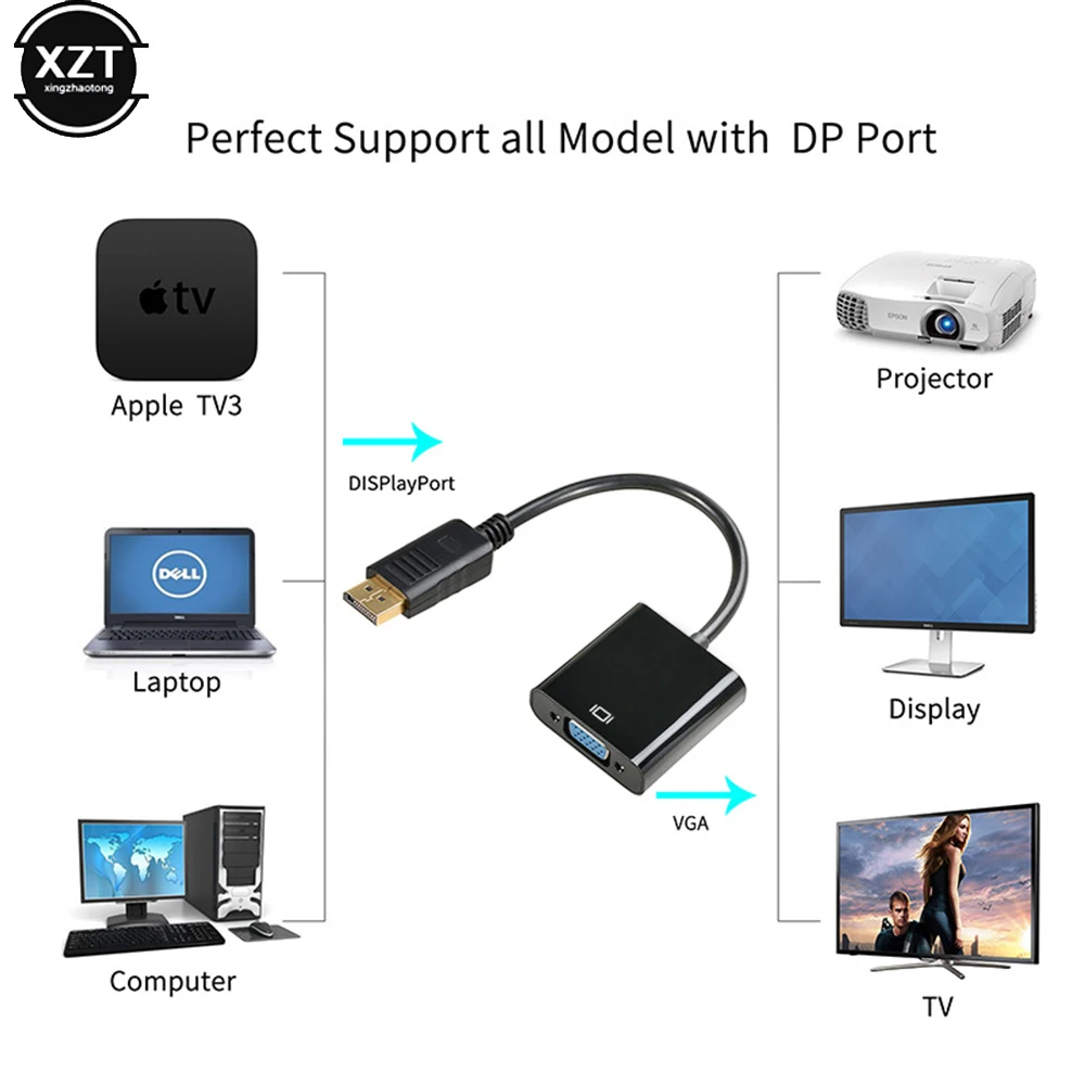 Original DP to VGA Adapter Cable 1080P DisplayPort to VGA Converter Cord for HDTV Monitor MacBook Projector PC Computer Adapter