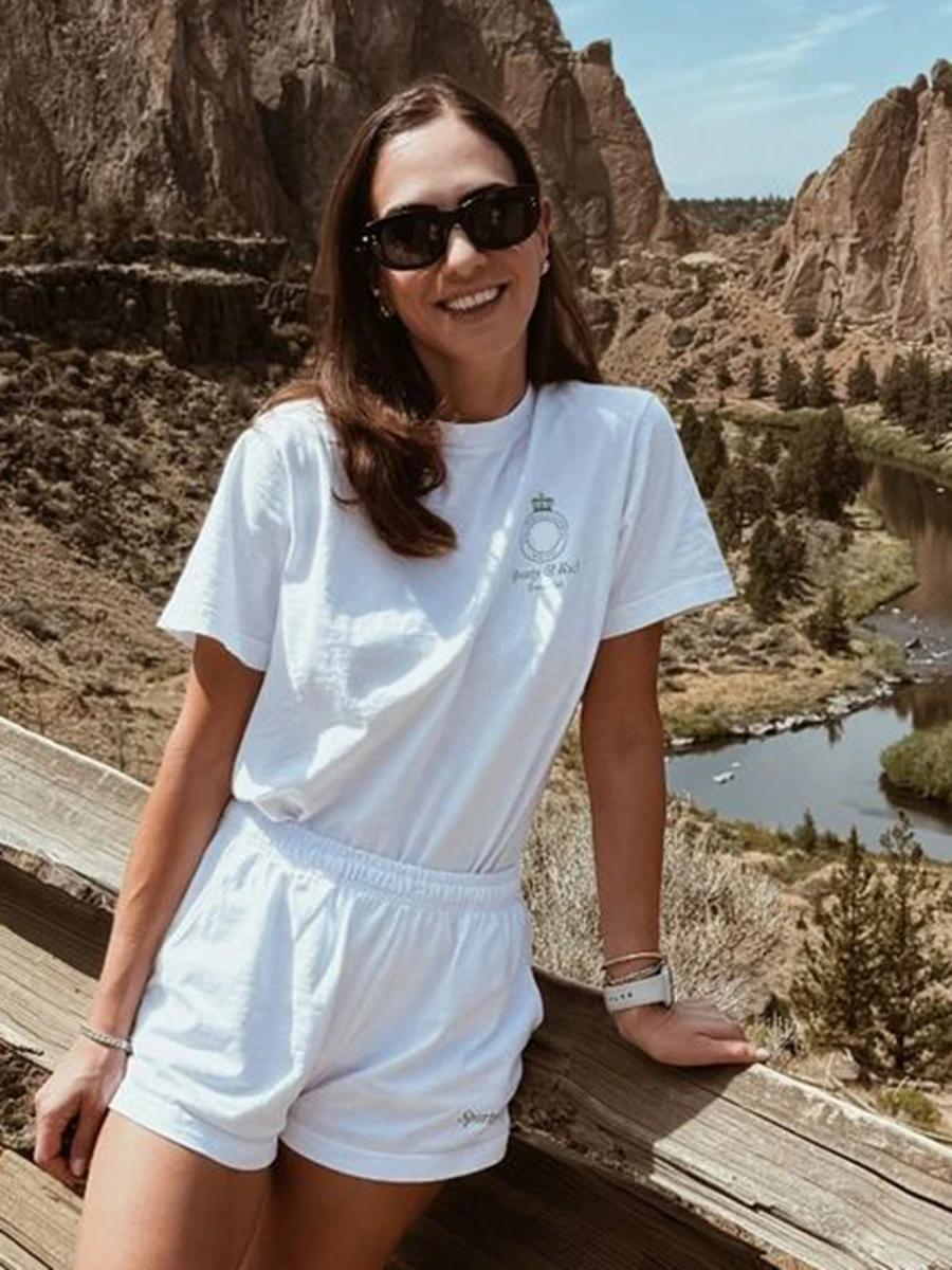 Fashion Crown Letter Printed Women Casual Short Sleeve T-Shirt Shorts Athleisure Set
