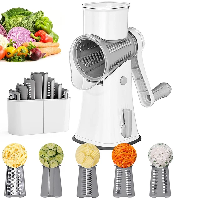 LMETJMA 5 in 1 Rotary Cheese Grater Shredder Kitchen Mandoline Vegetable Julienne Slicer Waffle Cutter Nut Chopper JT247 1