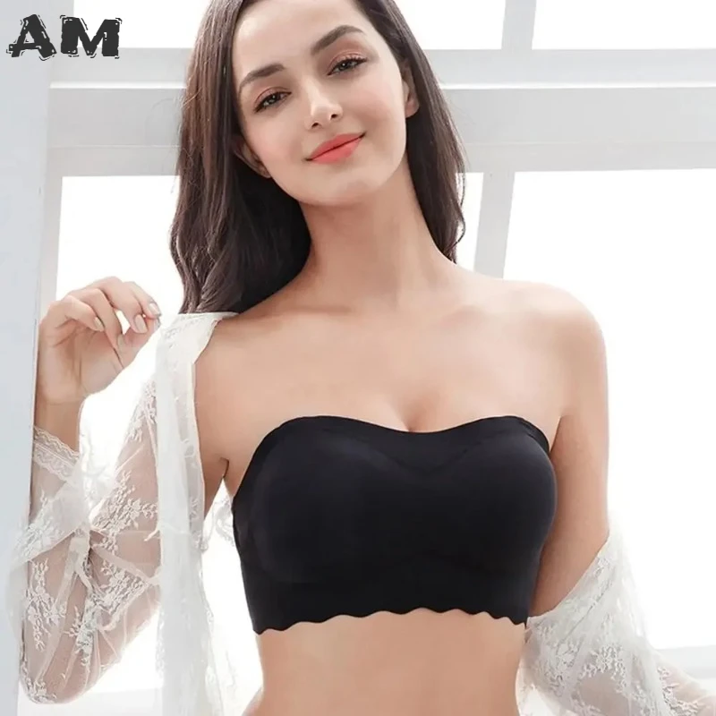 Summer Women's Ice Silk Tube Top Strapless Tube Top Breathable Invisible Bra Vest Soft and Removable Padded Underwear