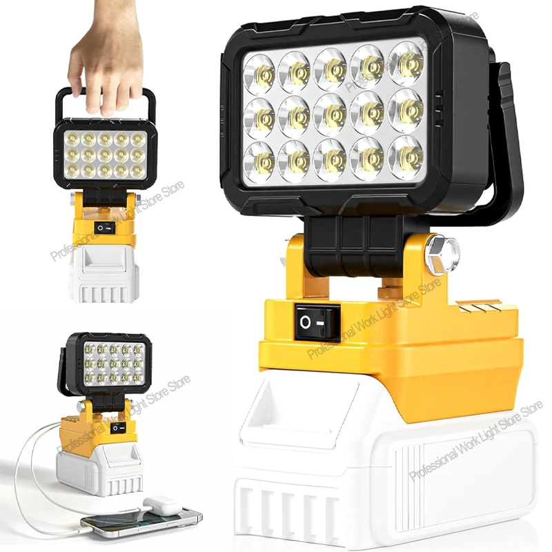 مصباح عمل LED لبطارية Dewalt 20 فولت ماكس أضواء كاشفة لموقع العمل اللاسلكي مع منافذ شحن USB مزدوجة مشرق محمول خارجي F