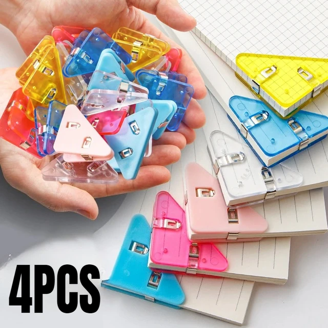 4PCS Triangle Corner Clips - Multicolor Paper Organizer for Office/Student Desk, A4 Binding Clips Set with Anti-Slip 1