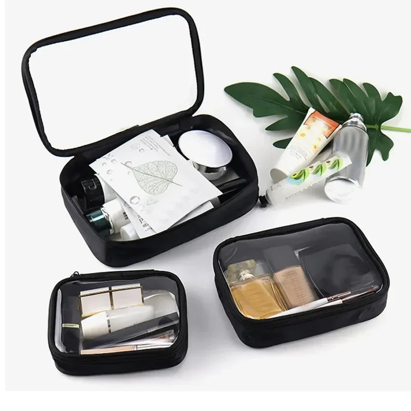 Black Transparent Travel Cosmetic Bag Fashion Waterproof TPU Toiletry Bag New Makeup Storage Bag Clear Zipper Cosmetic Bag 3
