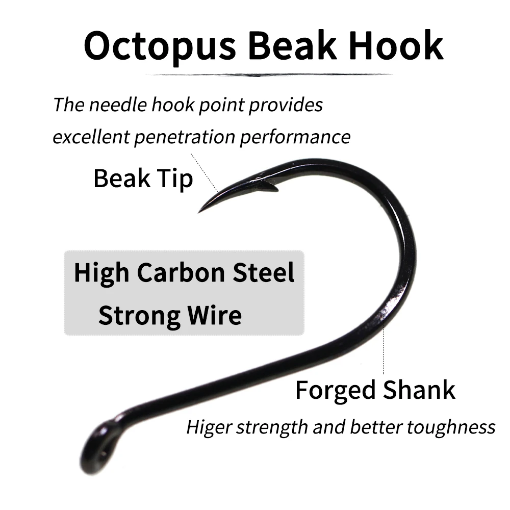 Elllv 20pcs High Carbon Steel Black/Red Nickel Octopus Beak Hook Offset Fish  Hooks Saltwater Fishing 2# 3/0 4/0 5/0 6/0 7/0 8/0