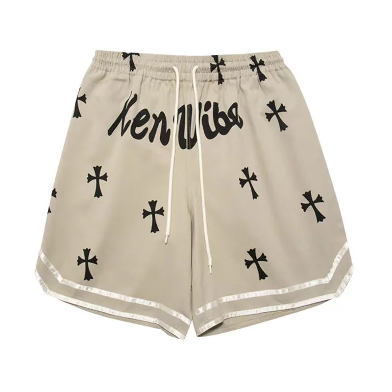 

Personalized letter cross full print loose casual shorts men's summer drawstring elastic waist street casual shorts