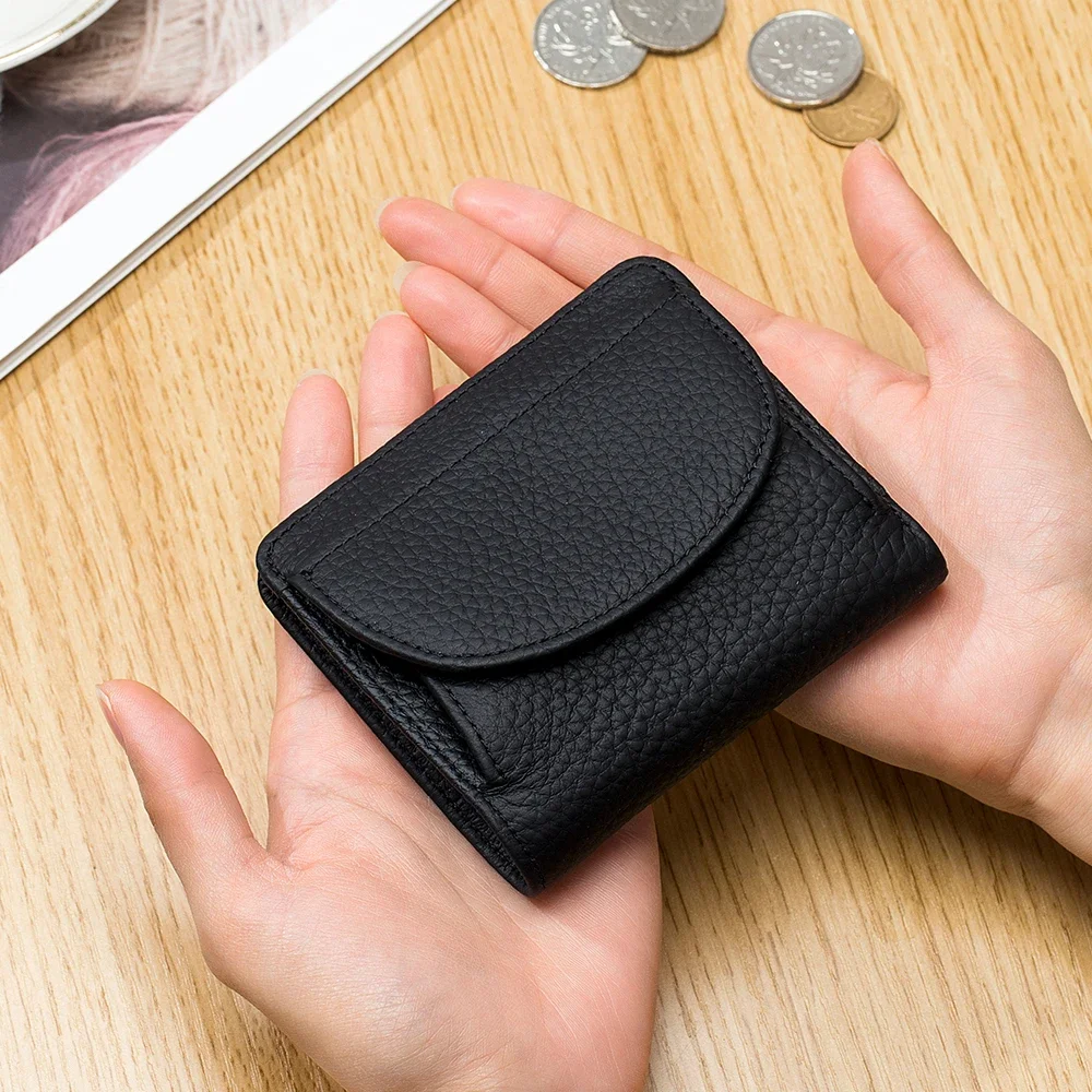 Stylish Women's Wallet with Genuine Leather Compact Design RFID Blocking Credit Card Holder Compact Short Purse for Women