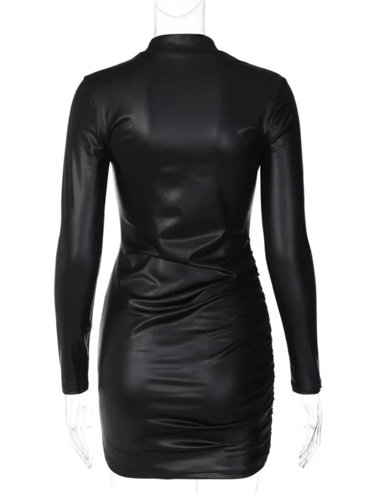 Sexy Imitation Leather Folds Slim Bodycon Dress Women Soild Color Long Sleeves Skinny Mini Dress Elegant Club Party Vestidos - AliExpress 200000345 Sexy Imitation Leather Folds Slim Bodycon Dress Women Soild Color Long Sleeves Skinny Mini Dress Elegant Club Party Vestidos - AliExpress 200000345