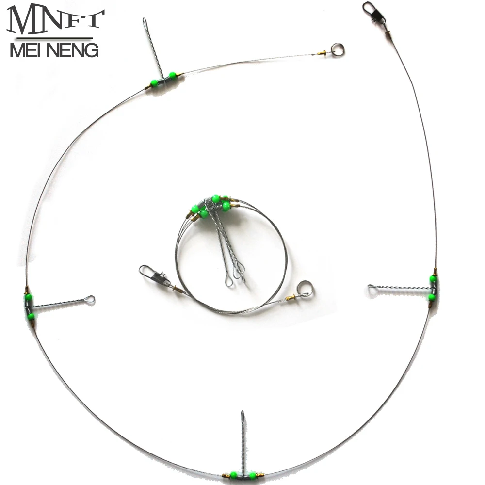 MNFT 5set String Fishing Hooks 4 Steel Wire Swivels Connection