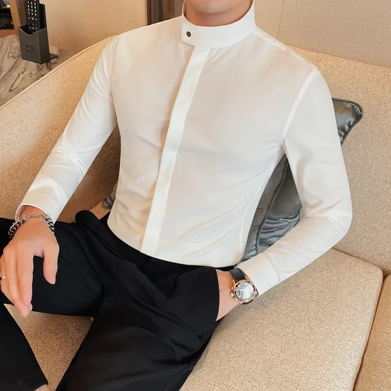 

Рубашка мужская приталенная на пуговицах, деловая Повседневная Формальная, с длинным рукавом, для выпускного клуба, 2024