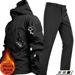 Work Wear Pant Sets Men Winter Clothing Tactical Jacket  Windproof Waterproof Suit Thick Warm Fleece 2 Pieces Set Hoodie