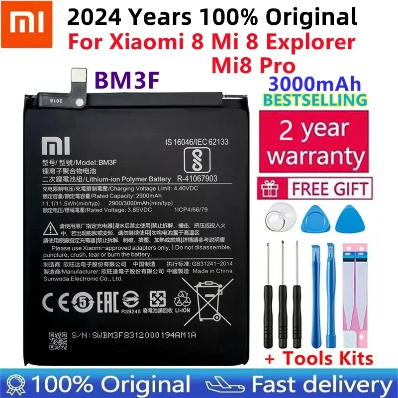 

2024 Years 100% Original BM3F 3000mAh Battery For Xiaomi 8 Mi 8 Explorer/Mi8 Pro Phone Replacement Batteries +Tools Free