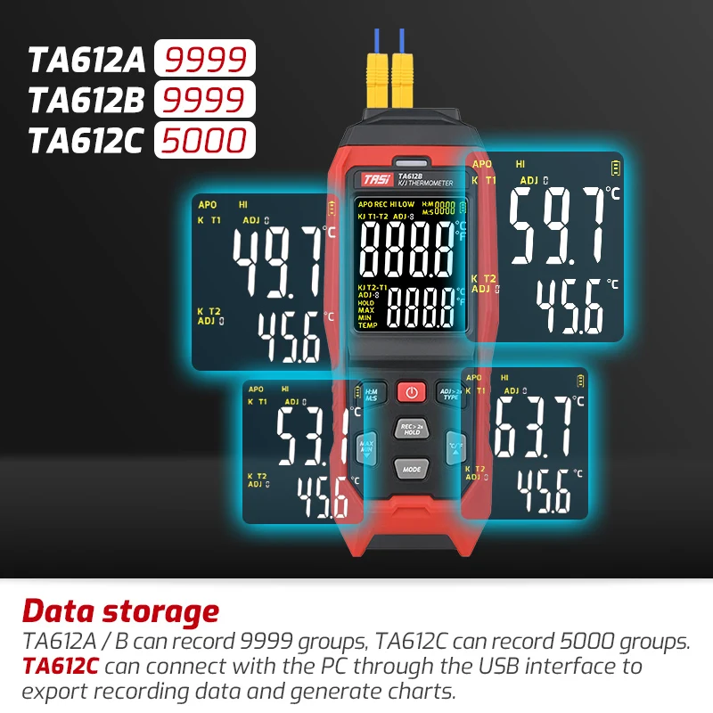 TASI TA612A TA612B TA612C Thermometer Contact Digital Thermocouple Temperature Tester K/J Thermometer C/ F Measuring Tools digital thermometer