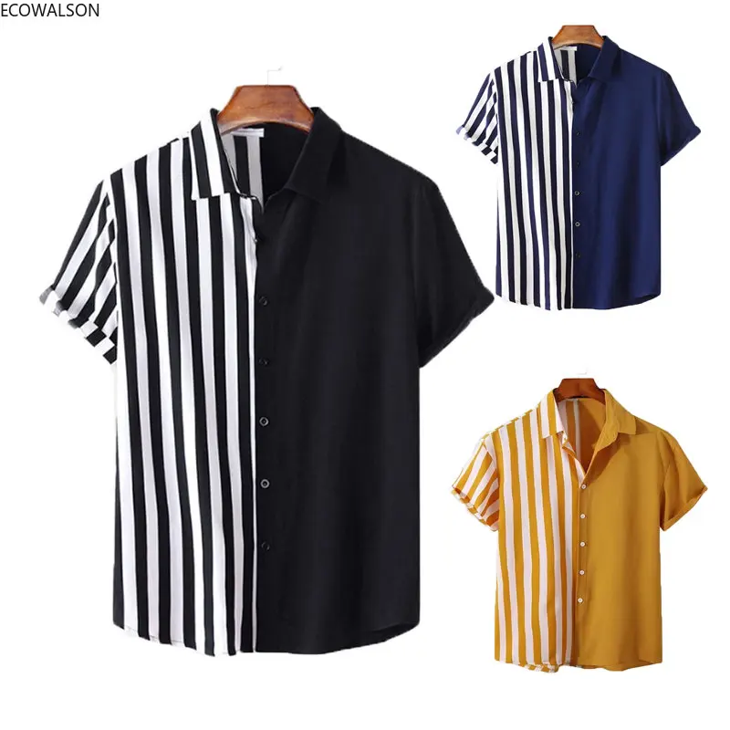 

Mens Clothing 2023 Summer New Men's Short-sleeved Shirt Black and White Stripes Fashion Simple Camisas Para Hombre COLDKER