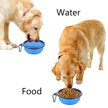 Collapsible Pet Silicone Dog Food Water Bowl Outdoor Camping Travel Portable Folding Pet Bowl Dishes with Carabiner Pet Supplies 3