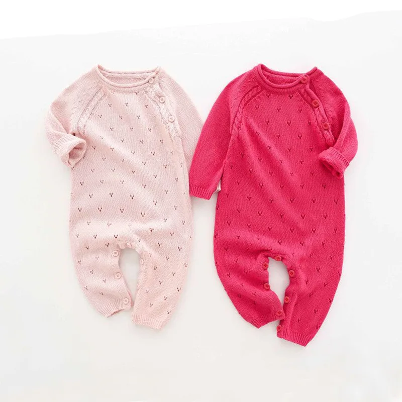 

Baby Knitted Autumn/Winter New Product One Piece Sweetheart Sweetheart Hollow out Cotton Thread Creeper Super Cute Pink