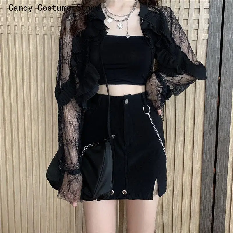 Hollow Out Casual Blouses Women Lace Stylish New Design Popular Ulzzang Elegant Cape Type Ruffled Open Stitch Trendy Hot Sale