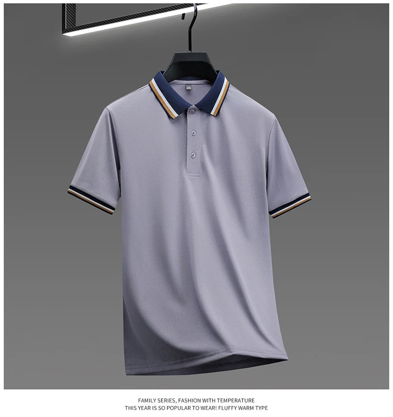 High quality luxury short sleeve polo shirt fashion stripe color blocked lapel T-shirt summer ice silk breathable men's clothing 25 Sa4a67e6cf515468b8cd6220a444b0f49o