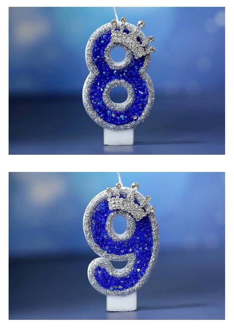 Blaue Krone Geburtstagskerze, 0–9 Zahlen, Kuchenkerzen für Mädchen, 1 Jahr, Babykerze, Jubiläumsfeier, Dekorationen, blaue Zahlenkerze – Detail 11