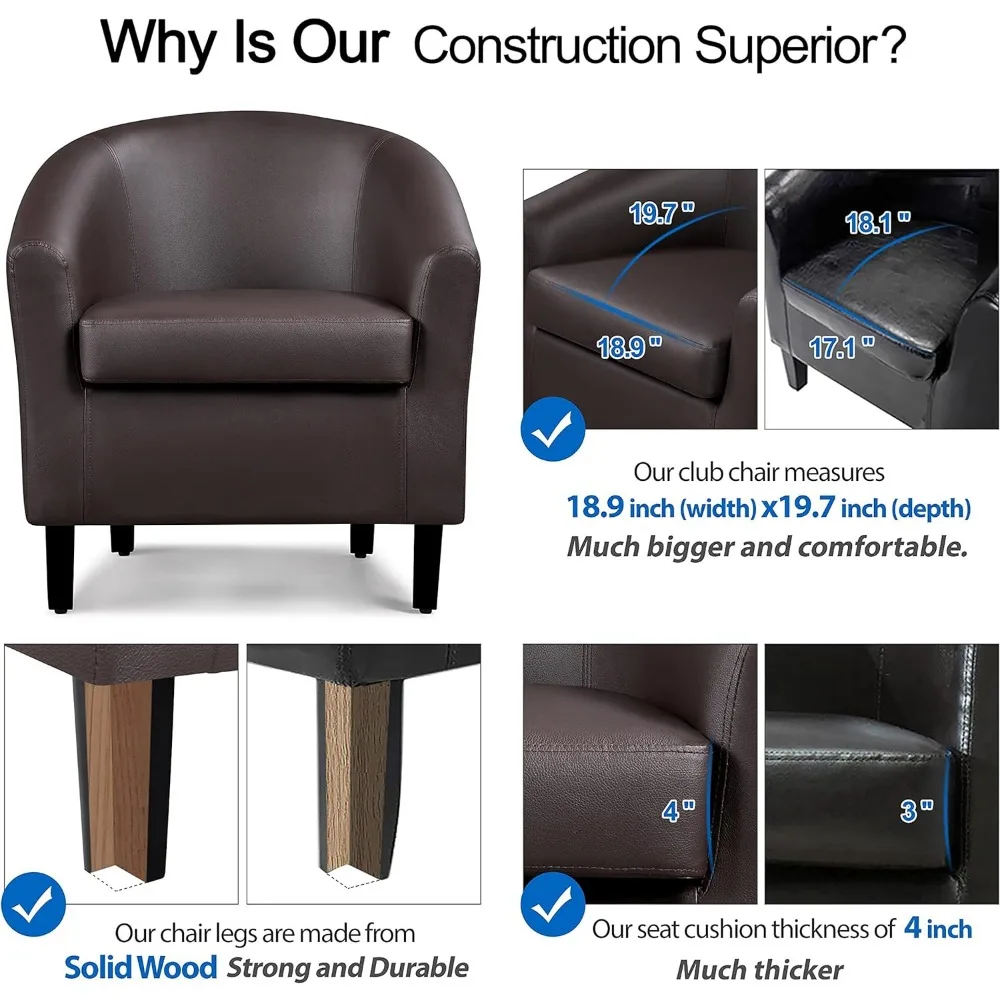 Description Picture 6 of itemLiving Room Chair Set of 2 with Soft Padded, PU Leather Accent Chairs, Modern Barrel Living Room Chair