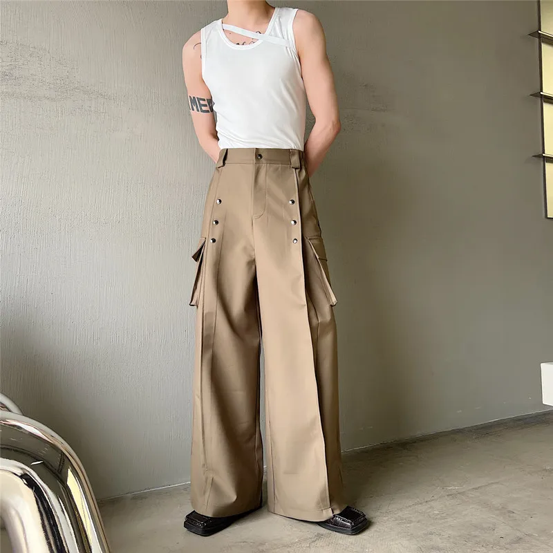 Net Celebrity Trend Fashion Pants Men High Waist Wide Leg Pants Japan  Korean Pocket Streetwear Vintage Cargo Trousers Male - Casual Pants -  AliExpress