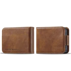 EUCAGR Magnetic Leather Wallet Case with Card Slot Holder - Z Flip 3 (Brown)