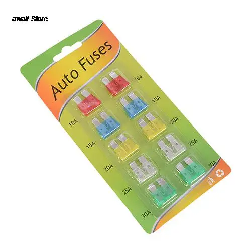 

10PCS Car Insurance Insert 10-30A fuse 10-30A Trendy Car Fuse Insurance Pieces Set Durable Zinc Alloy Safety Film