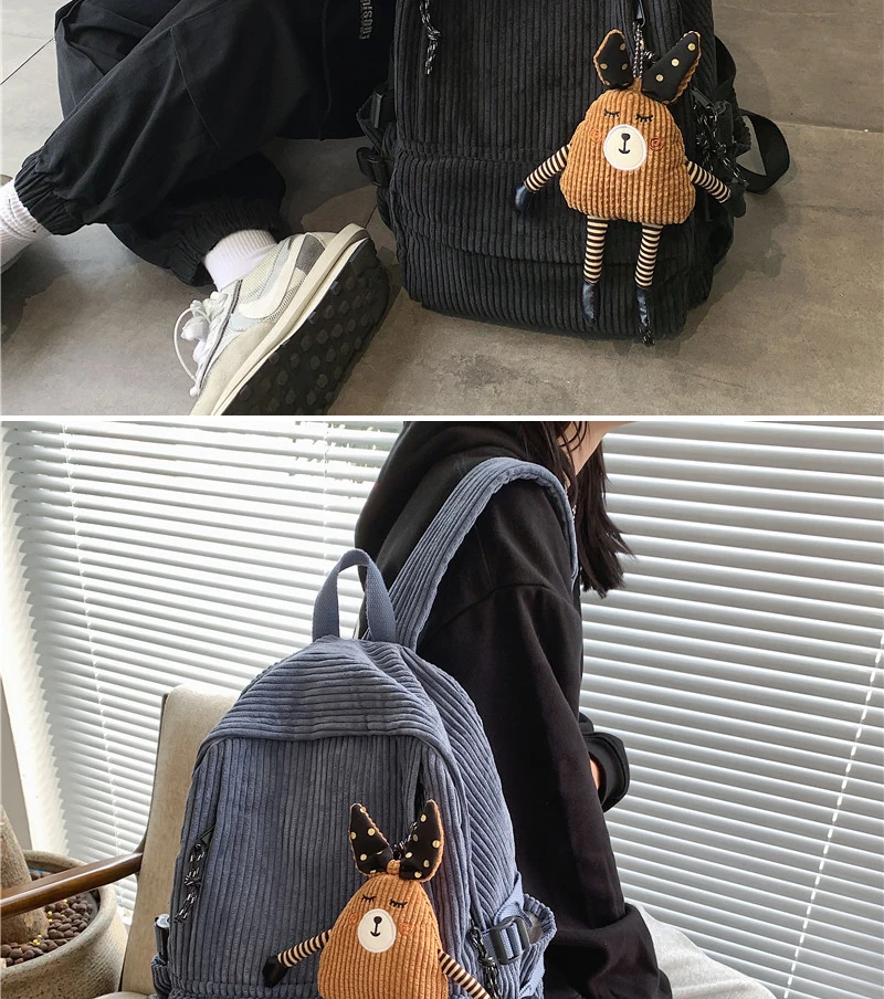 Japanese kawaii Corduroy famale Backpack Harajuku Cartoon Cute School bag for teenager Girls Y2K Large capacity Women Backpacks