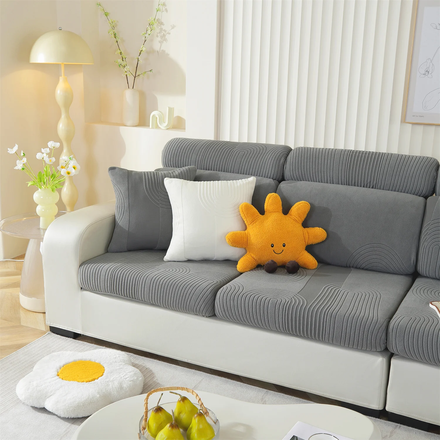 Arches Jacquard Stretch Sofa Cover Polar Fleece Removable Couch Seat Cover WashableAll Season Universal Cover 6