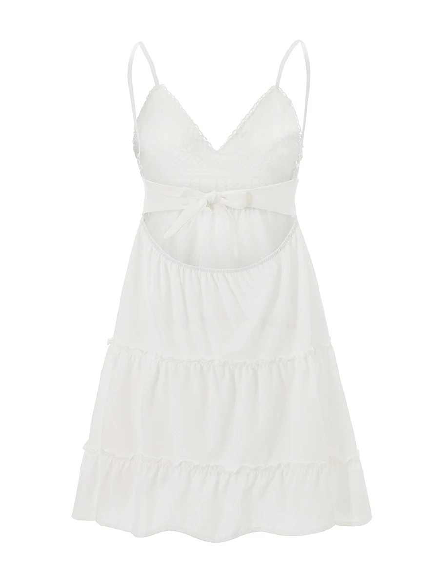 Boho Summer Spaghetti Strap Dress - Embroidered A-Line Backless Ruffled Sling Dress