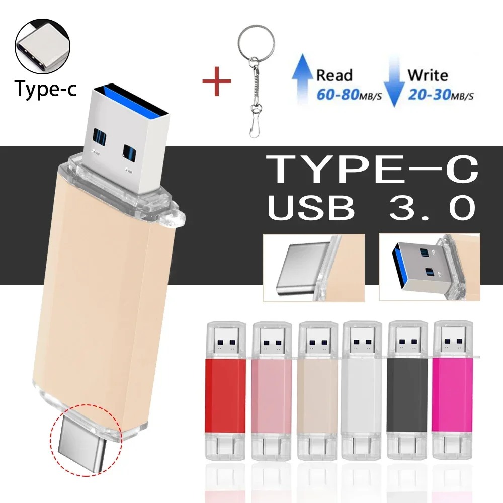 Type-C 2IN1 USB 3.0 Flash Drives 64GB Free Pen Drive 32GB Mini Metal Memory Stick 16GB For Samsung Phone U Dick 8GB