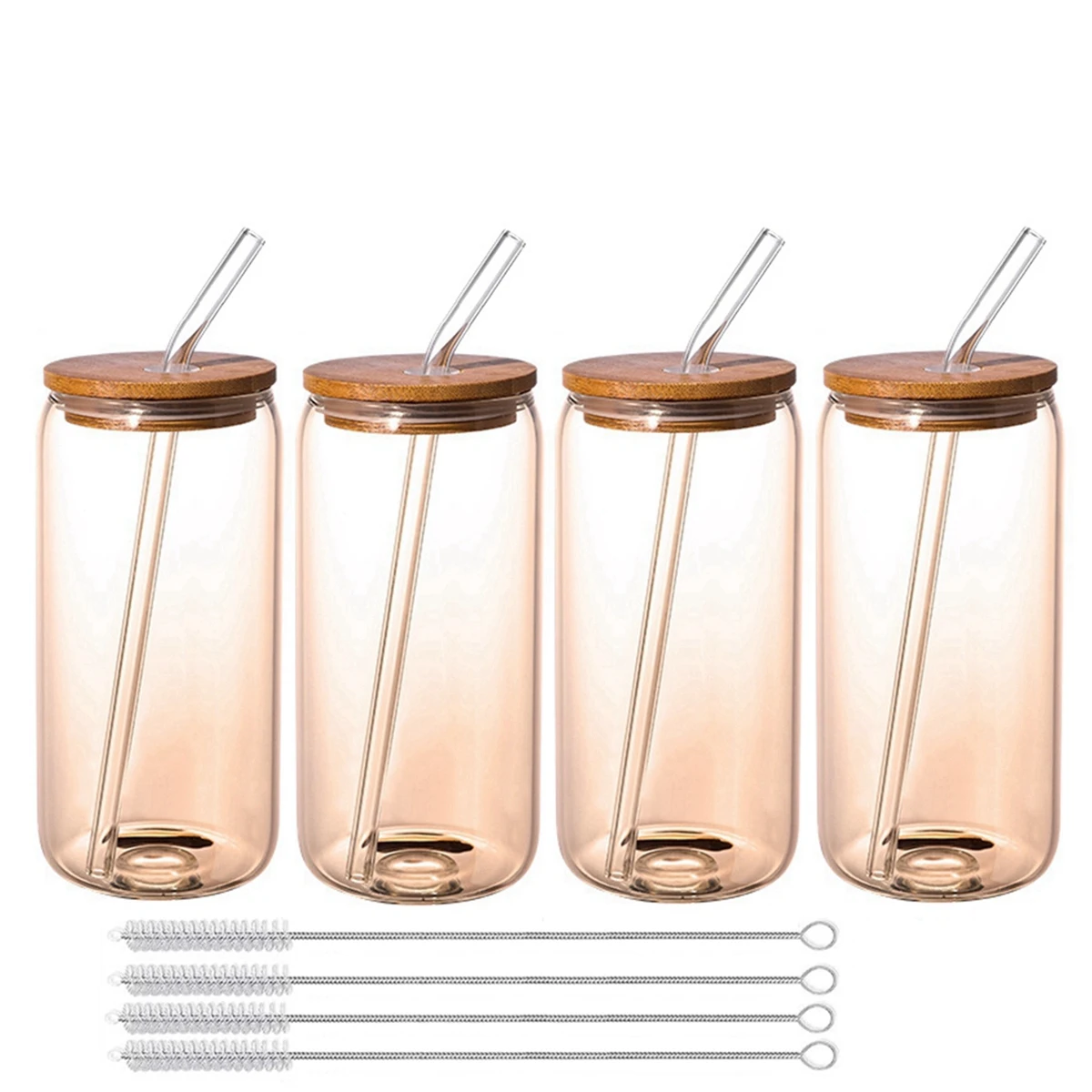 Glass Tumbler Bamboo Lid Straw - 4pcs Set Glass Cup Lid Drinking Tumbler  Beer - Aliexpress