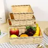 Woven Bamboo Basket Simple Natural Color Rectangle Wicker Bread Basket Handmade Square Bamboo Basket Home Shop Display 1