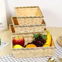 Woven Bamboo Basket Simple Natural Color Rectangle Wicker Bread Basket Handmade Square Bamboo Basket Home Shop Display 1